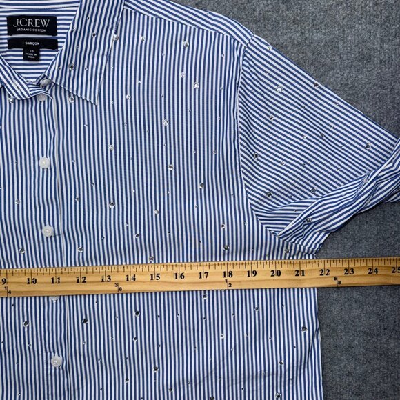 J.Crew Garcon Pinstripe Shirt Crop Crystal Detail Poplin Preppy Coastal Women 10 - Picture 11 of 13